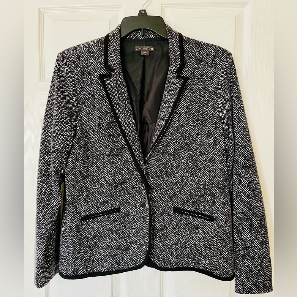 Covington Black & White Knit Blazer | Two Buttons Structured Jacket